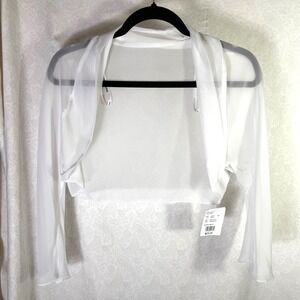 Davids Bridal Girls White Chiffon Shrug Bolero Jacket Size 16 NWT Sheer Bridal